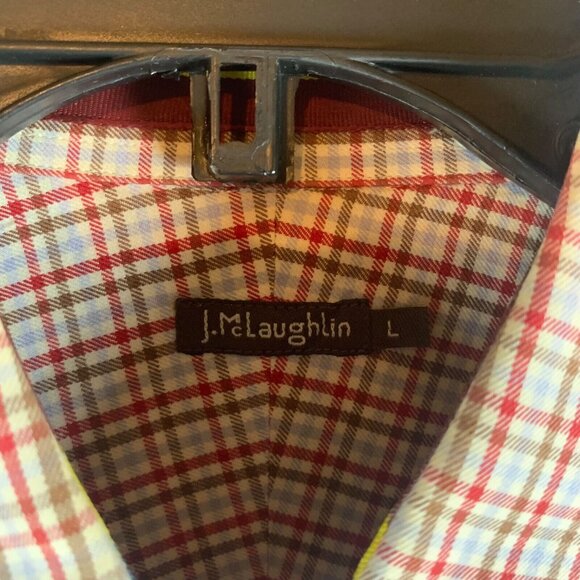 J. McLaughlin Men's Button Down Long Sleeve Red Checkered Shirt Size Large 9262 - Picture 2 of 8